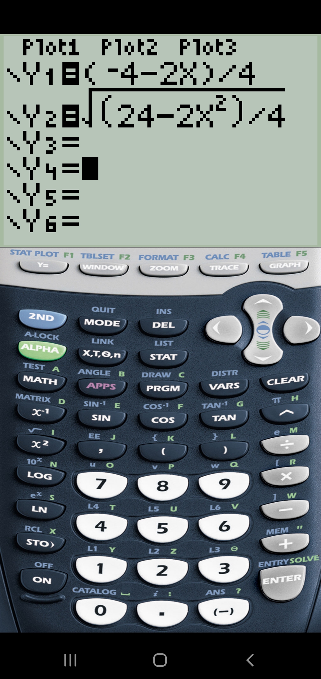 TI 84 with y= and two equations