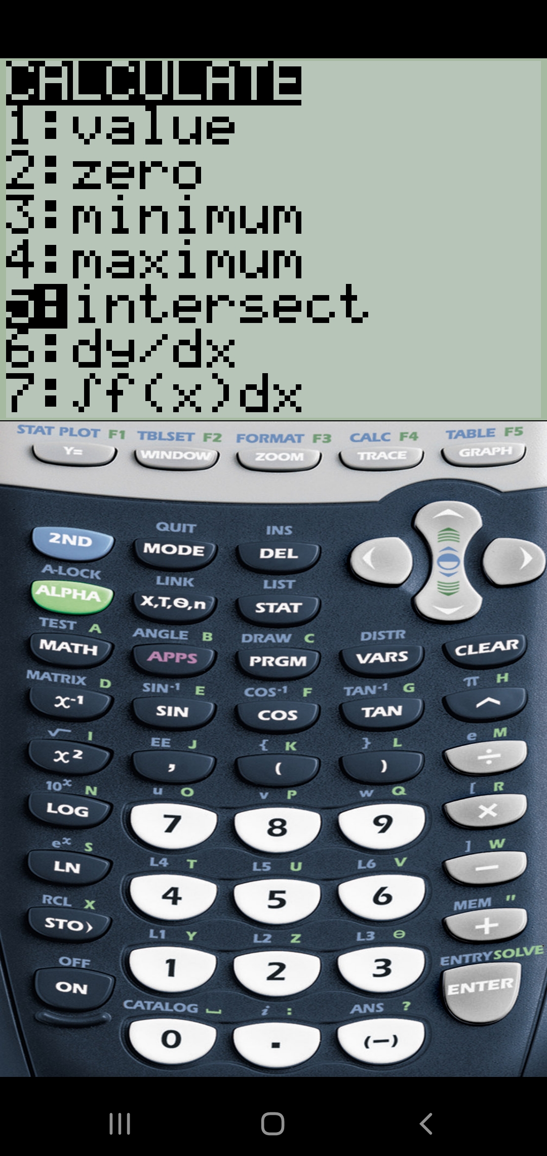 TI84 in the Calculate...intersection menu