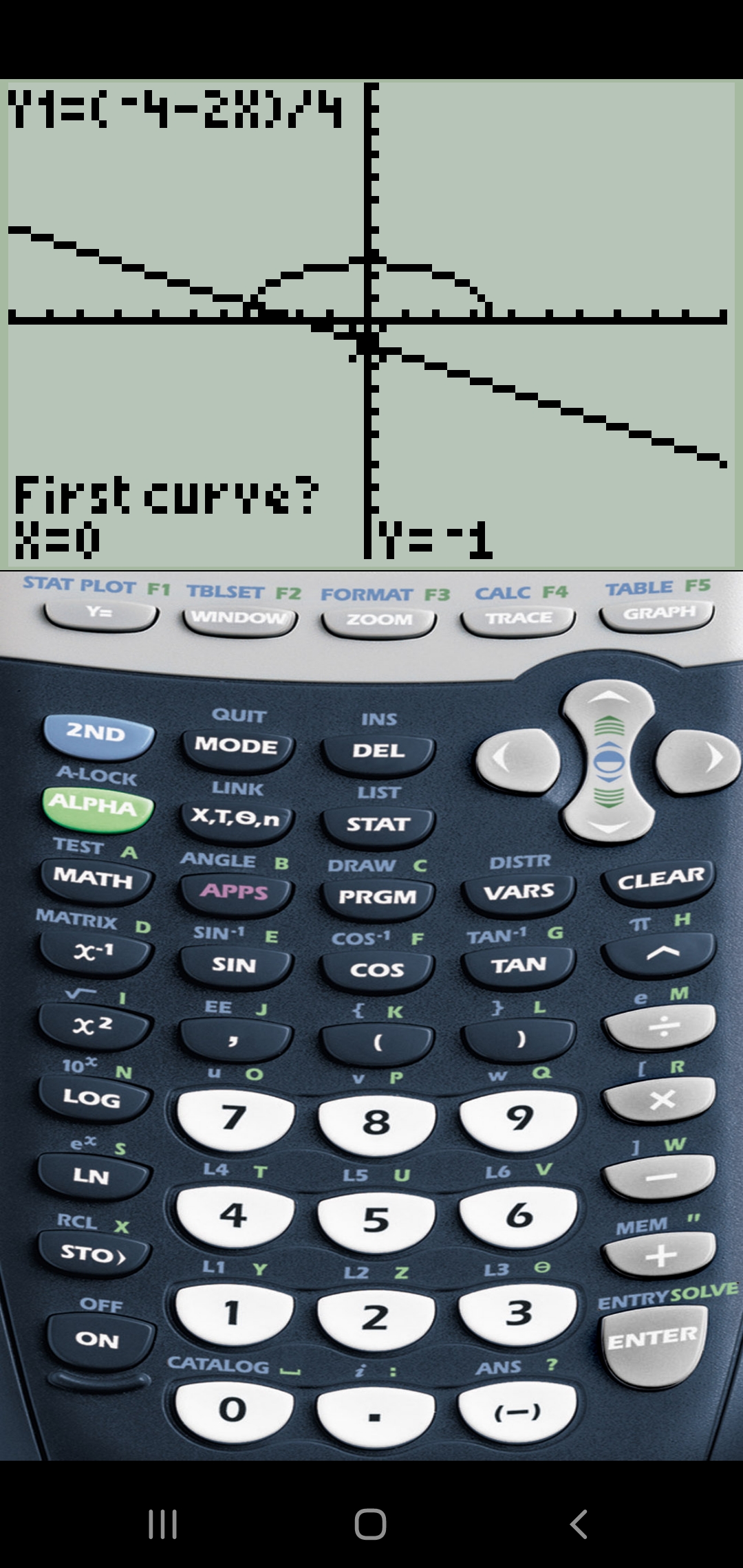 TI 84 with first curve